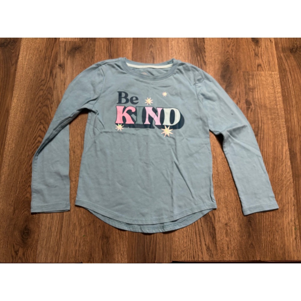 Wonder Nation Shirt Girls Size 6-6X Blue Shirt Long Sleeve Graphic Tee Be Kind